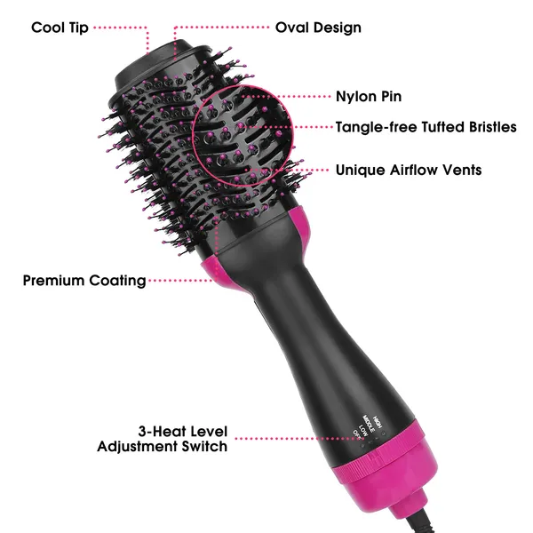 4-in-1 Hot Hair Brush Dryer Comb — Volumizer for Straightening, Curling & Drying