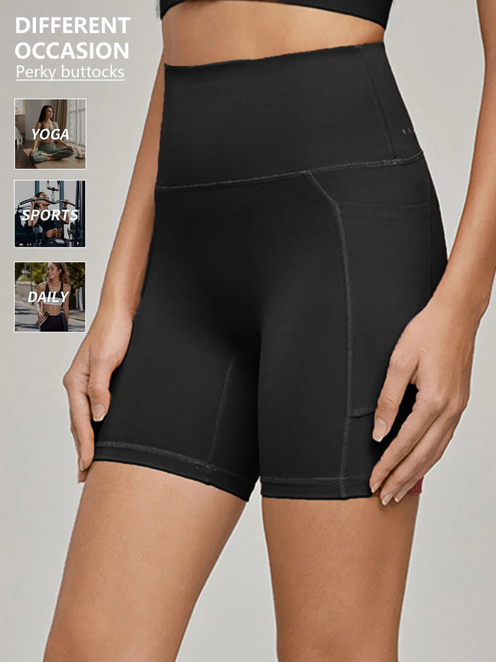 Plus Size Yoga Biker Shorts With Pockets High Waist, Tummy Control Gym Leggings