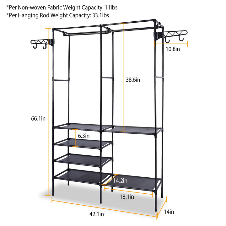 1Pc Metal Garment Rack Shoe Clothing Organizer Shelves Freestanding Multifunctional Clothes Wardrobe