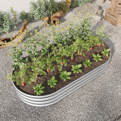 Raised Garden Bed Outdoor, Oval Large Metal Raised Planter Bed For For Plants, Vegetables, And Flowers - Black