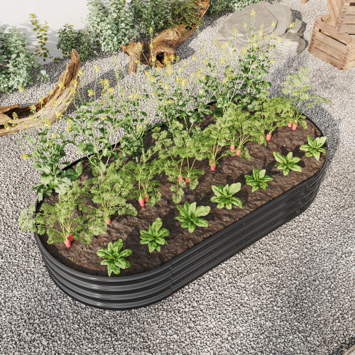 Raised Garden Bed Outdoor, Oval Large Metal Raised Planter Bed For For Plants, Vegetables, And Flowers - Black