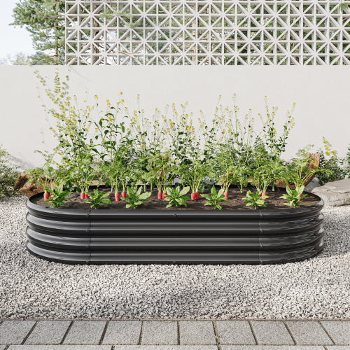 Raised Garden Bed Outdoor, Oval Large Metal Raised Planter Bed For For Plants, Vegetables, And Flowers - Black