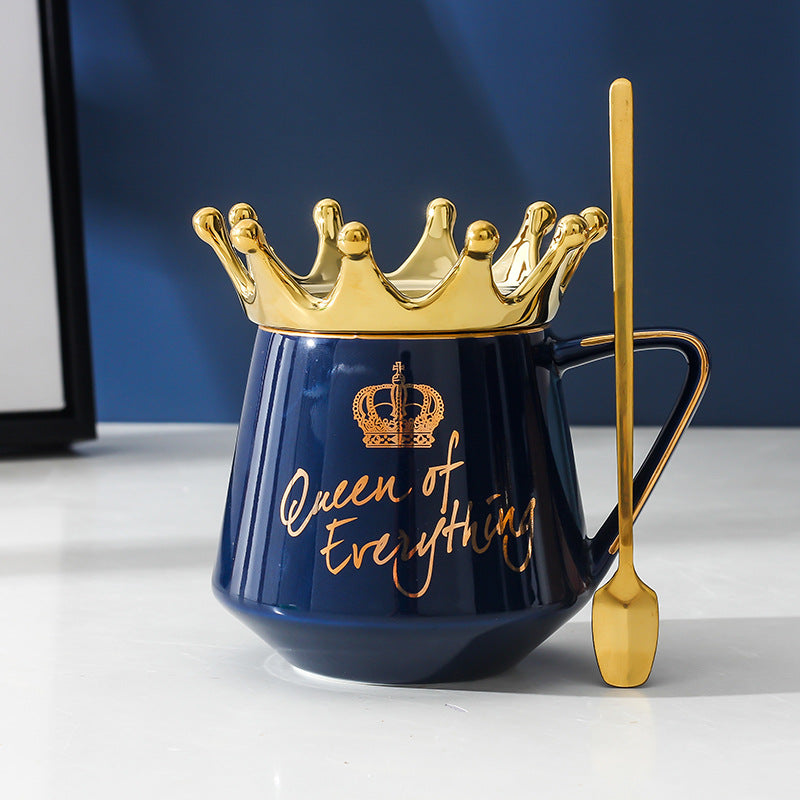 Crown Creative Ceramic Mug — Novelty Royal Crown Design Coffee Cup, 6 Colours (Black, Green, Navy, Pink, White, Blue)