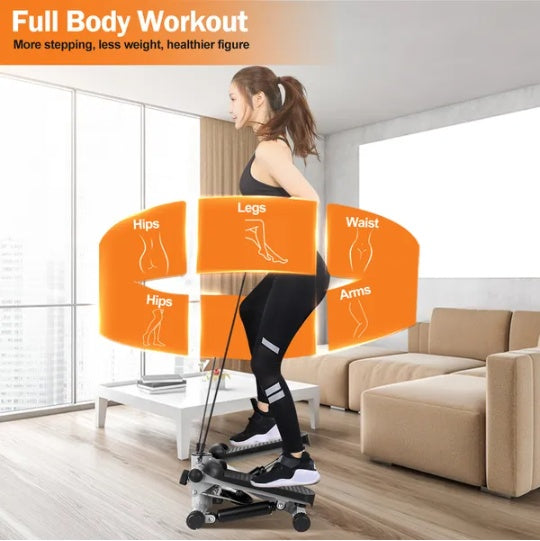 Mini Fitness Stair Stepper for Women — 2 Resistance Bands, LCD Monitor, 330lb Capacity, Quiet Home Cardio Machine (Grey)