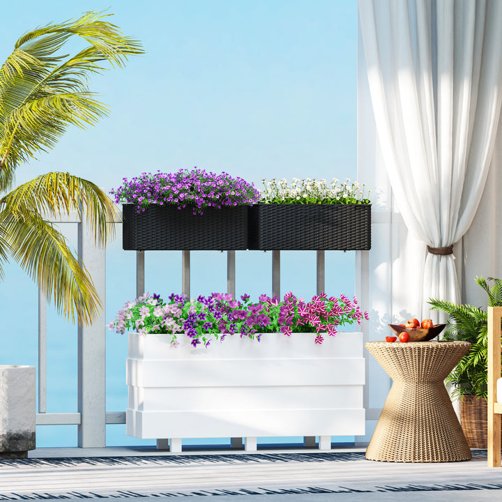 2-Pack 20in Railing Flower Pots — Hanging Hook Planters with Drainage Holes, Rattan Look for Fence & Balcony (Black)