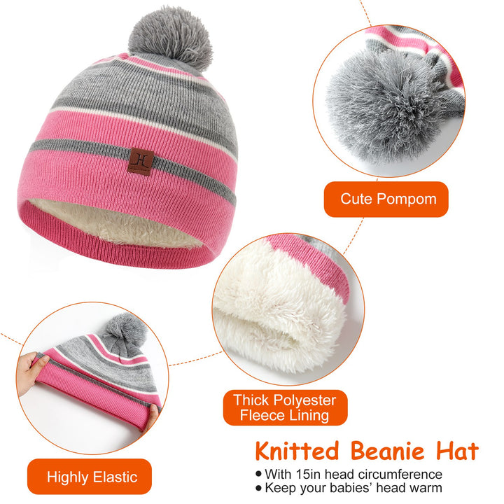 Kids Winter Knitted Hat, Scarf & Gloves Set — 3-Piece Warm Beanie, Neck Warmer & Mittens for Boys & Girls Age 4–7 (Orange/Purple)