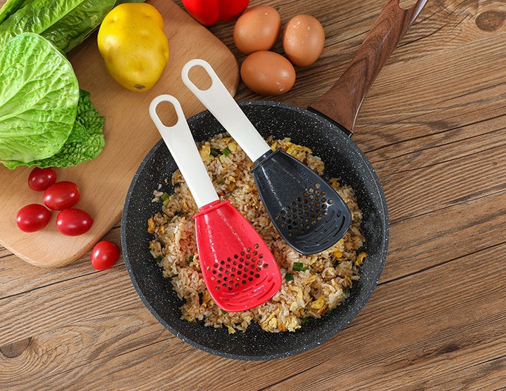 Multifunctional Slotted Grinding Cooking Spoon — Mashed Potato Masher, Ginger Garlic Press & Stir-Fry Spatula