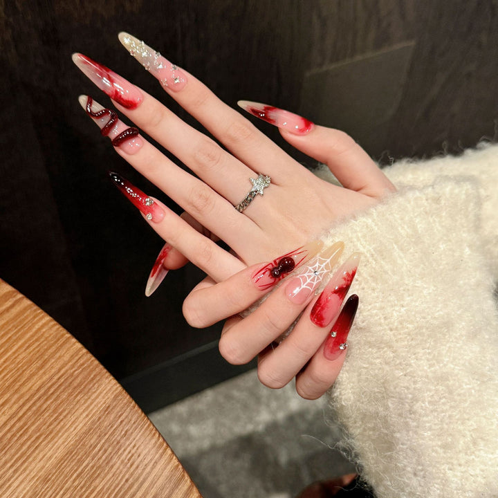 New Chinese Style Long Red Press-On Nails — Elegant Oriental Design, Festive Handmade Manicure
