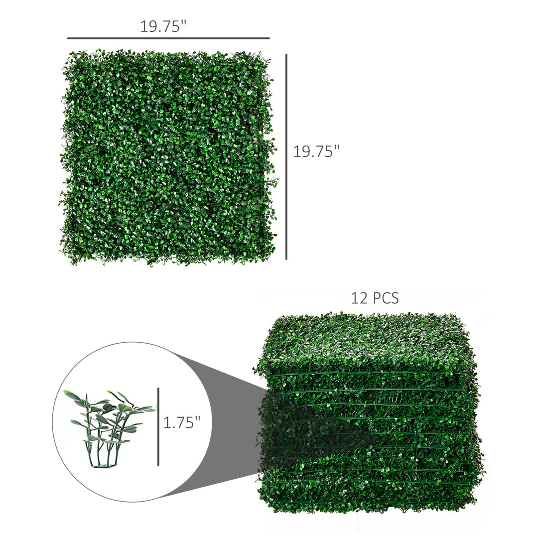 12-Pack Artificial Grass Wall Panels — 20×20in Greenery Backdrop Tiles for Outdoor Fence, Garden, Backyard & Indoor Décor (Dark Green)