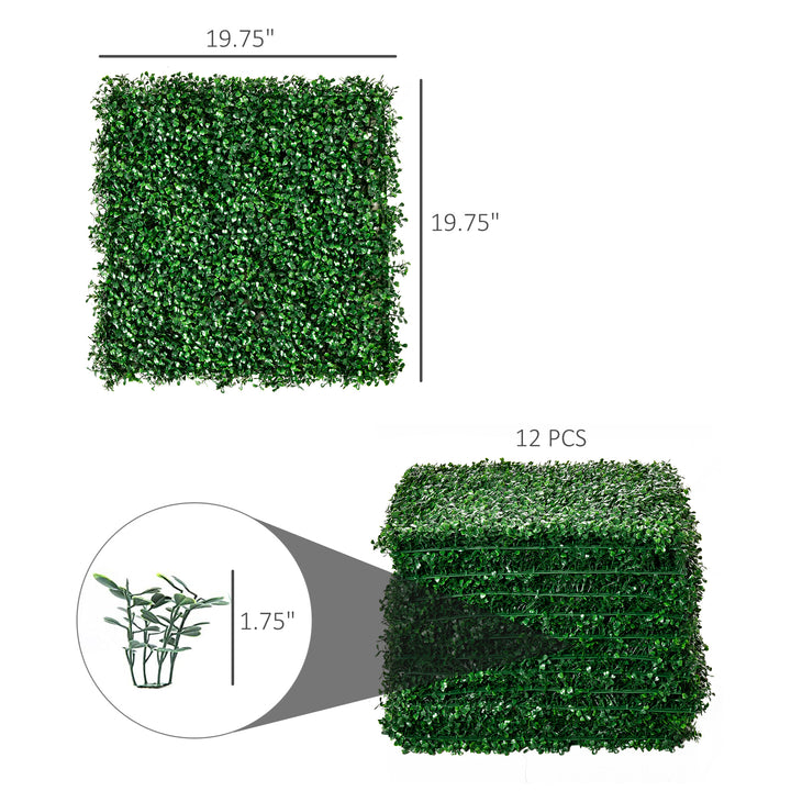 12-Pack Artificial Grass Wall Panels — 20×20in Greenery Backdrop Tiles for Outdoor Fence, Garden, Backyard & Indoor Décor (Dark Green)