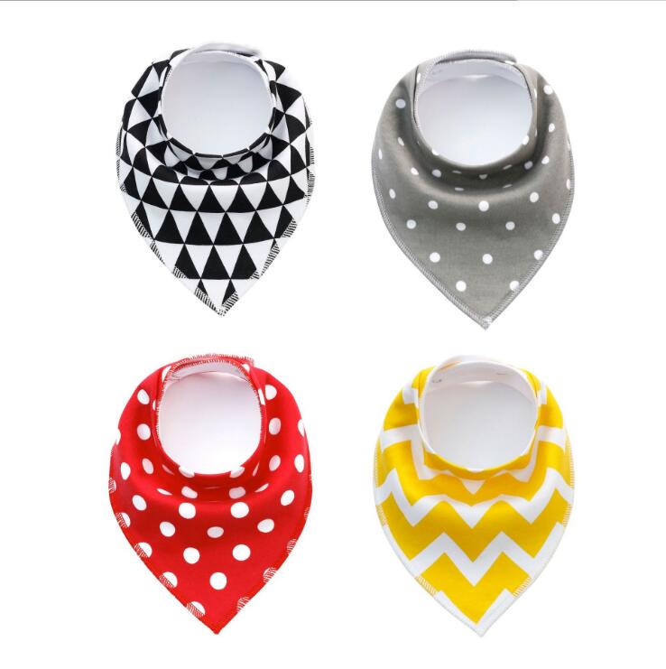 4-Pack Cotton Bandana Baby Bibs — Arrow, Wave & Triangle Print Burp Cloths (Multiple Sets)