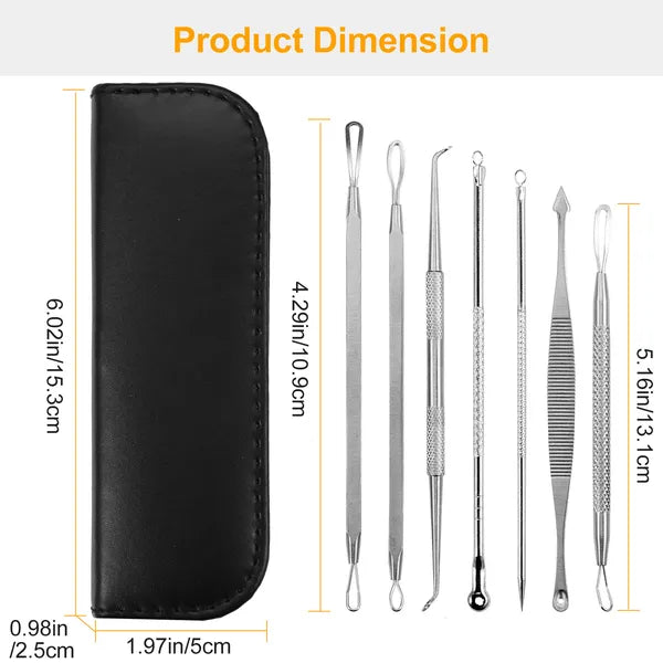 7-Piece Stainless Steel Blackhead Remover Kit — Pimple Comedone Acne Extractor Needle Tools