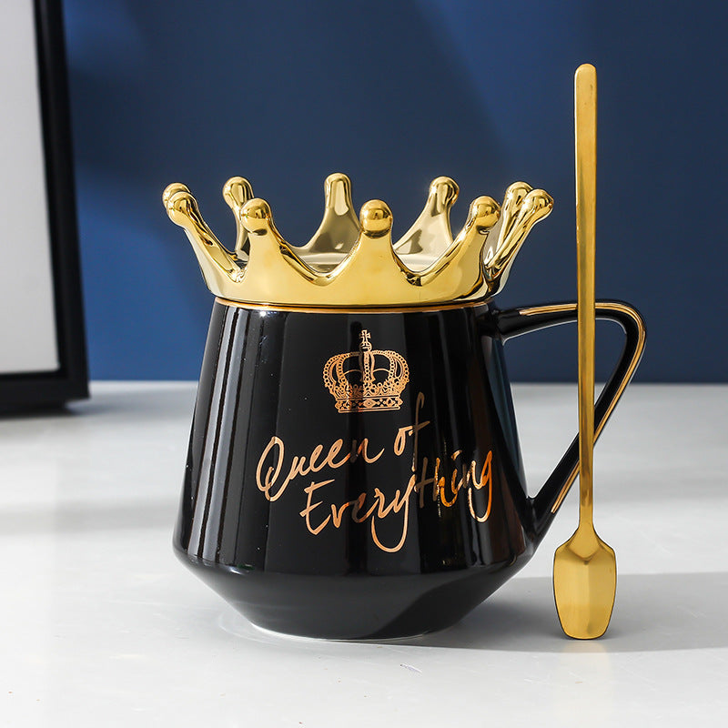 Crown Creative Ceramic Mug — Novelty Royal Crown Design Coffee Cup, 6 Colours (Black, Green, Navy, Pink, White, Blue)
