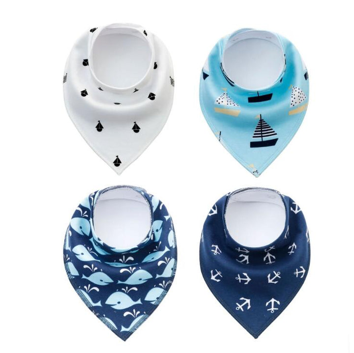 4-Pack Cotton Bandana Baby Bibs — Arrow, Wave & Triangle Print Burp Cloths (Multiple Sets)