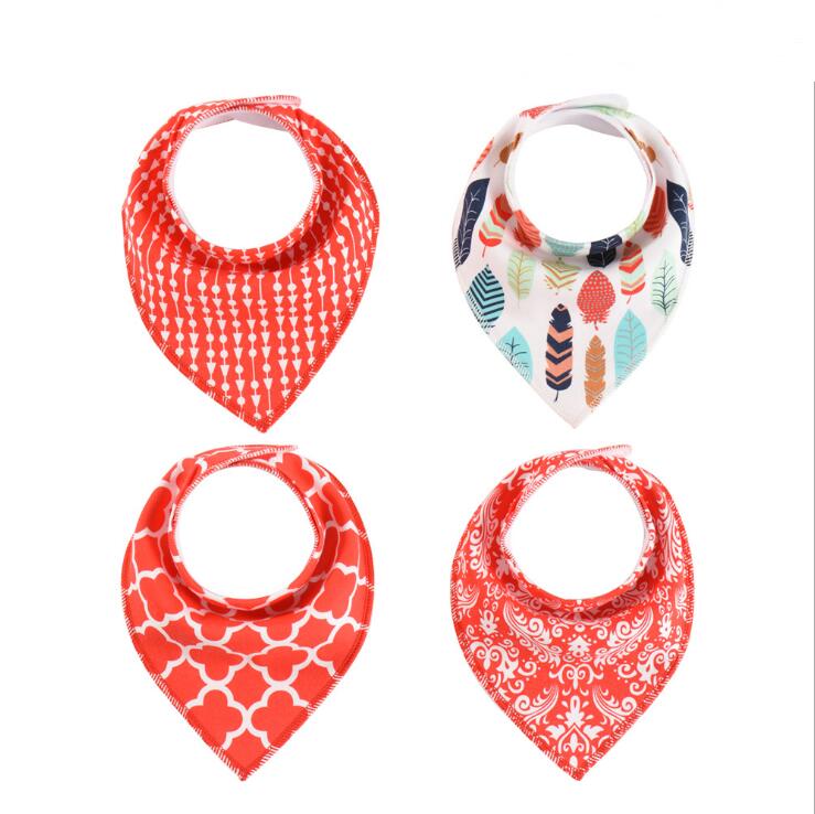 4-Pack Cotton Bandana Baby Bibs — Arrow, Wave & Triangle Print Burp Cloths (Multiple Sets)