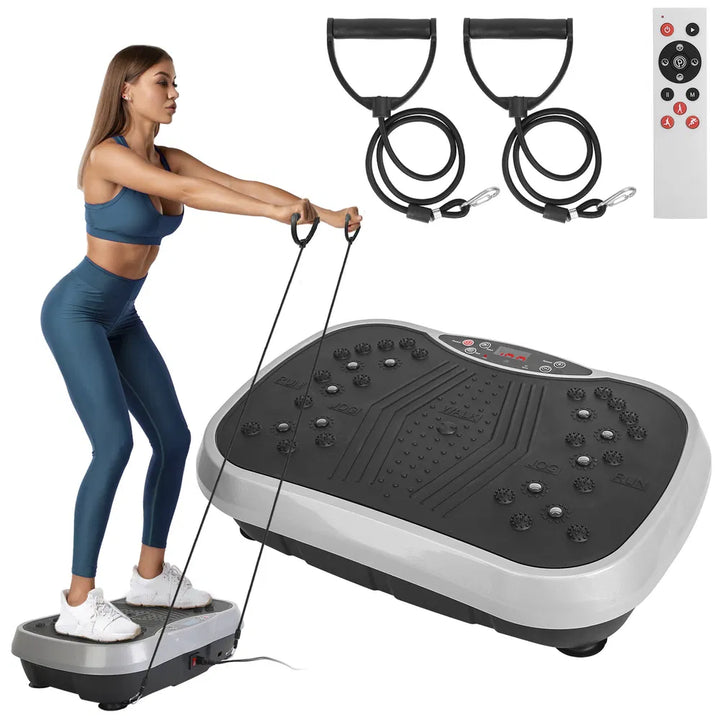 Whole Body Vibration Platform Exercise Machine — Resistance Bands, Remote Control, Weight Loss & Fat Burner Home Fitness Trainer (Black)