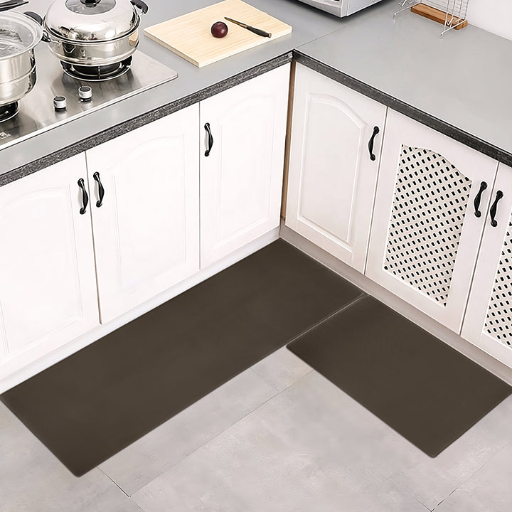 Kitchen Floor Mat 2-Piece Set — Non-Slip, Waterproof & Easy-Scrub Anti-Fatigue Mats for Home Kitchen (Brown)