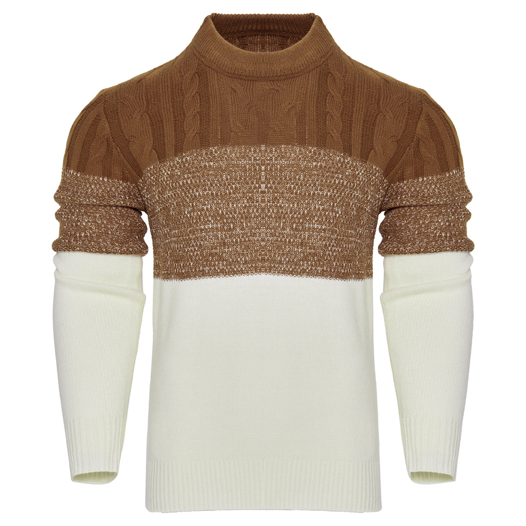 Men's Casual Color Block Long Sleeve Cable Knit Pullover Sweater