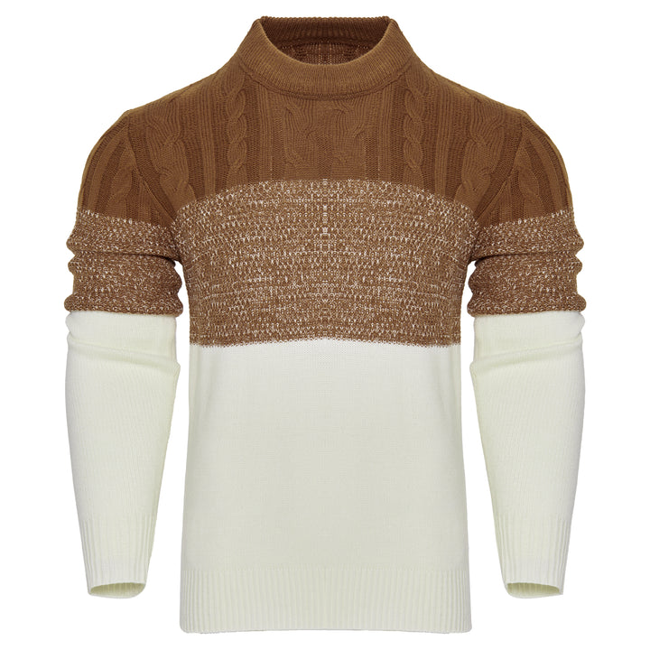 Men's Casual Color Block Long Sleeve Cable Knit Pullover Sweater