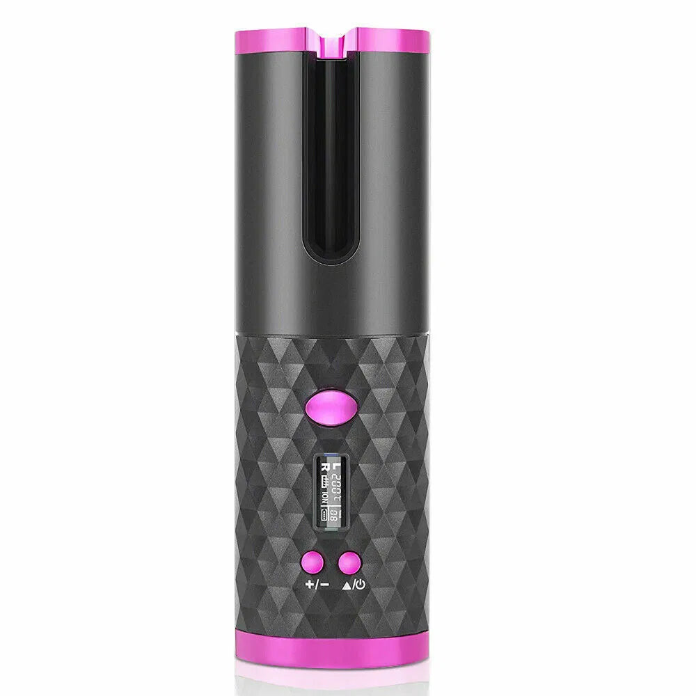 LCD Cordless Auto-Rotating Ceramic Hair Curler — Wireless Waver Curling Iron