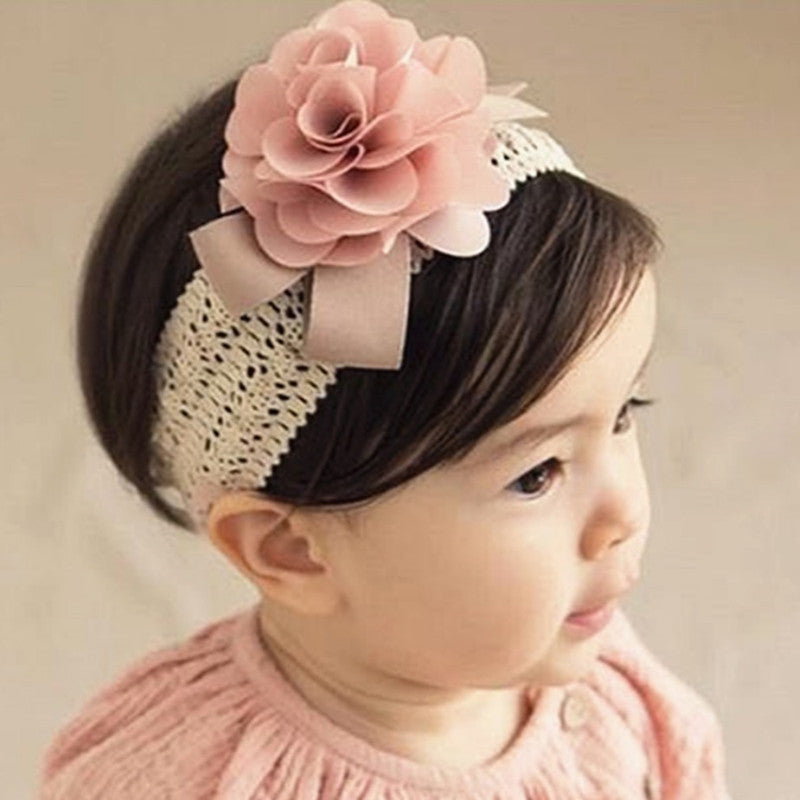 Baby Lace Headband — Soft Elastic Hair Band for Newborns & Infants (Grey, Rose Red, Pink)