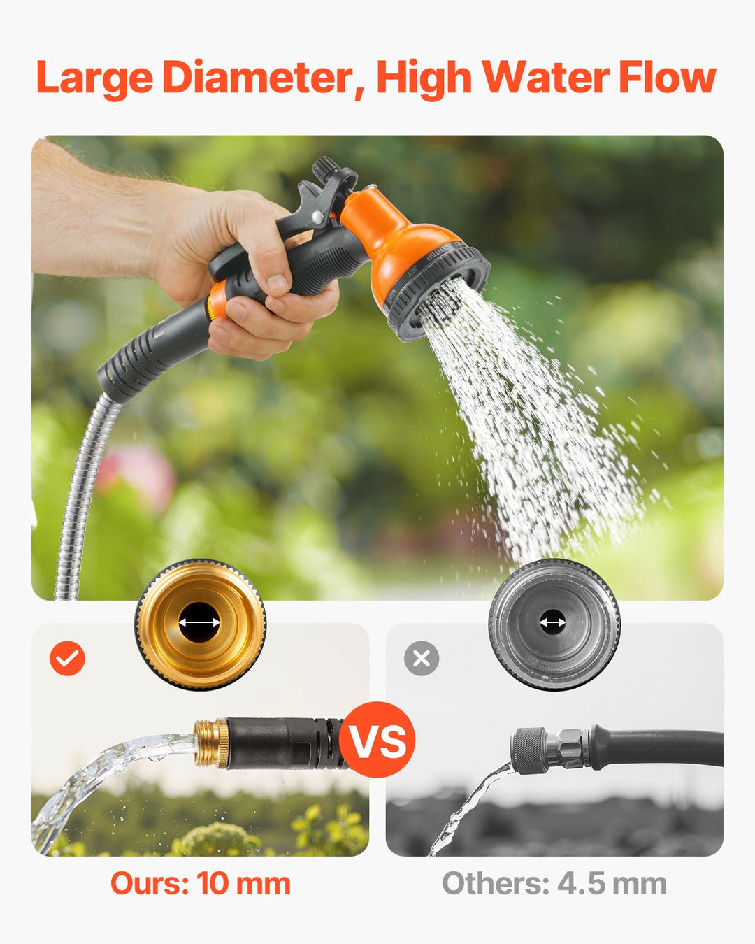 150ft Lightweight Stainless Steel Garden Hose — No-Kink Metal Water Hose for Large Gardens