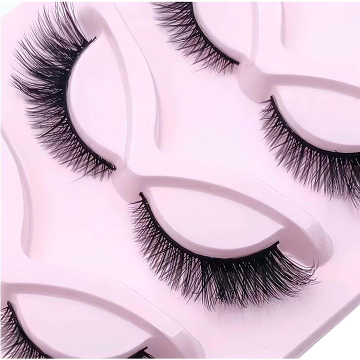 3D Cat Eye False Lashes — 15 Pairs Wispy Fluffy Faux Mink, Clear Band, D-Curl Manga Style