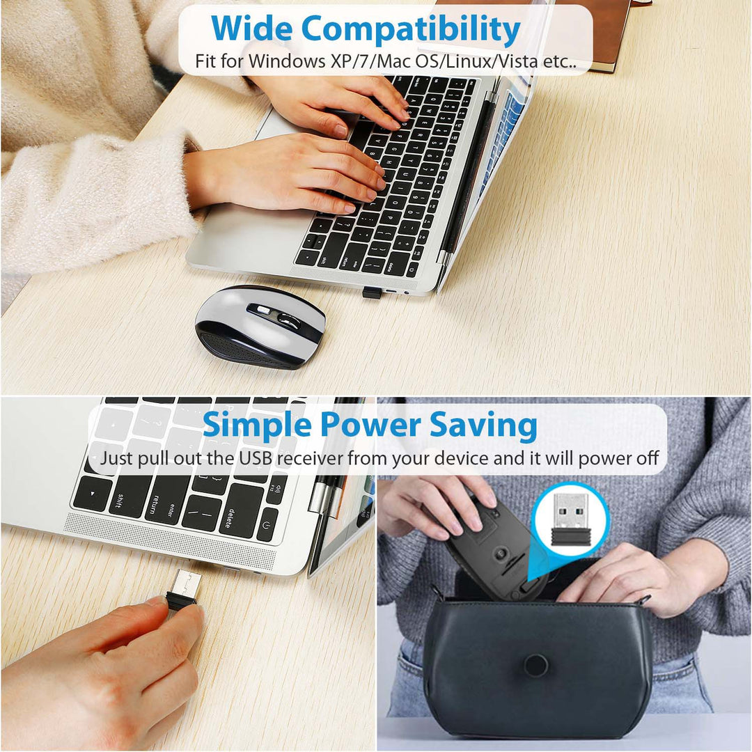 2.4G Wireless Gaming Mouse — 6-Button Optical Mouse, 3 Adjustable DPI, USB Receiver for PC, Laptop & Mac (Blue/Red)
