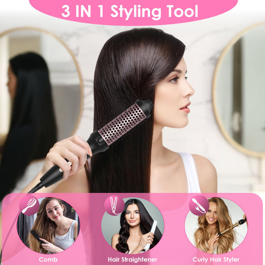 3-in-1 Thermal Hair Curler Brush — Straightener, Curler & Volume Brush, 10 Heat Levels, 30s Fast Heat