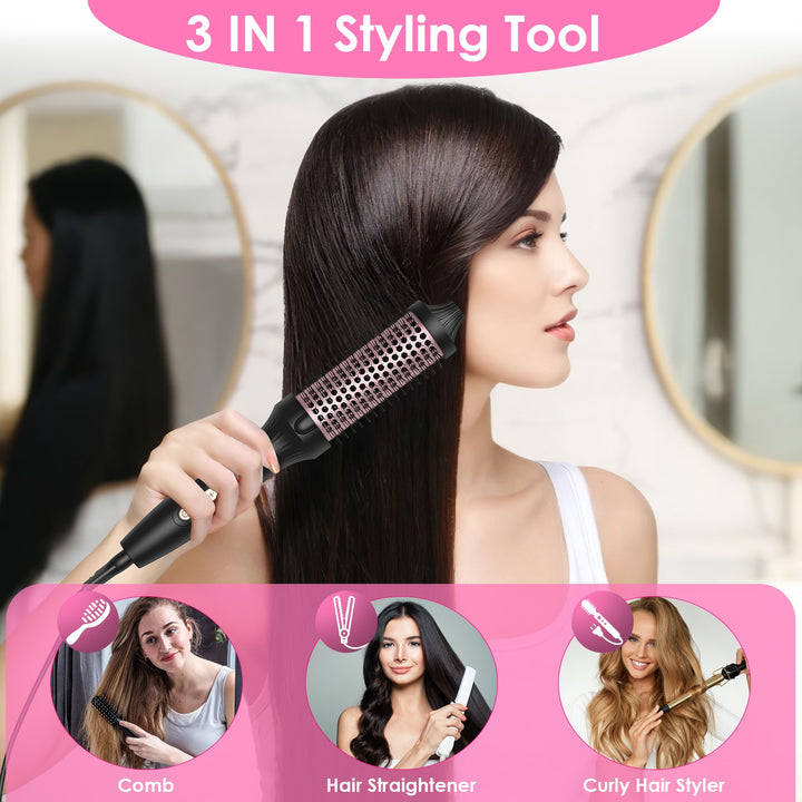 3-in-1 Thermal Hair Curler Brush — Straightener, Curler & Volume Brush, 10 Heat Levels, 30s Fast Heat