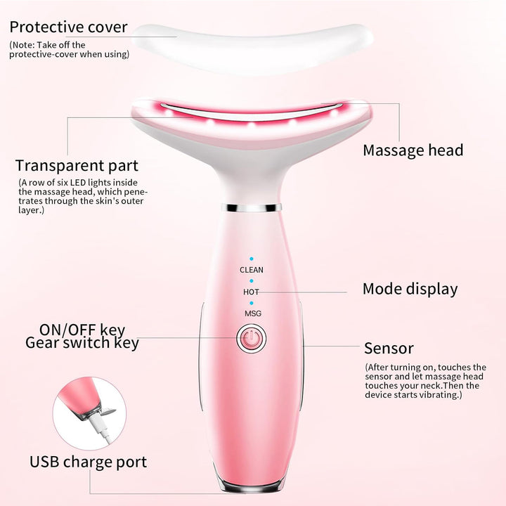 3-in-1 Face & Neck Massager — Thermal Heat + Vibration + EMS Face Sculpting Tool for Skin Tightening