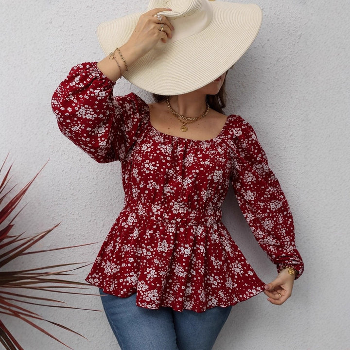 Elegant Printed Drawstring Waist Blouse