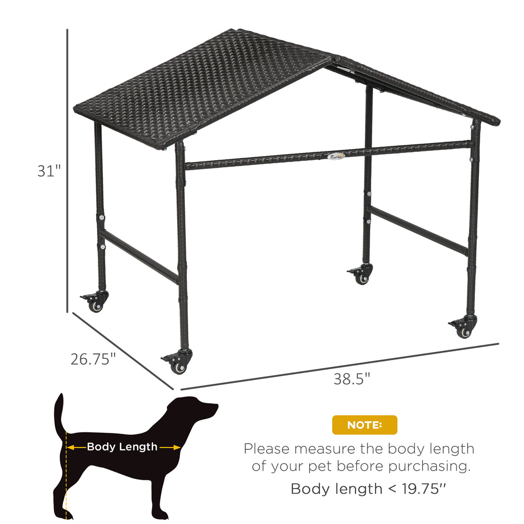 Outdoor Rattan Dog Shade Shelter with Wheels