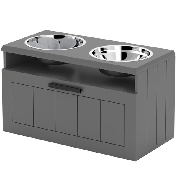 Elevated Dog Bowl Station with Storage – Dual Stainless Steel Dog Feeding Stand