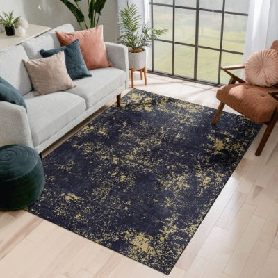 LOOM LUXE 5×8 ft Washable Area Rug — Low-Pile, Non-Slip, Non-Shedding, Foldable, Kid & Pet Friendly (Black / Cream)