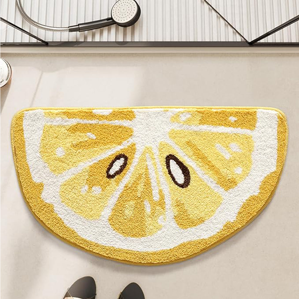 Lemon Fruit Bathroom Rug — Cute Absorbent Non-Slip Bath Mat with Lemon Print (Yellow)