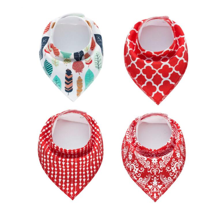4-Pack Cotton Bandana Baby Bibs — Arrow, Wave & Triangle Print Burp Cloths (Multiple Sets)