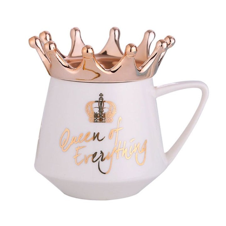 Crown Creative Ceramic Mug — Novelty Royal Crown Design Coffee Cup, 6 Colours (Black, Green, Navy, Pink, White, Blue)