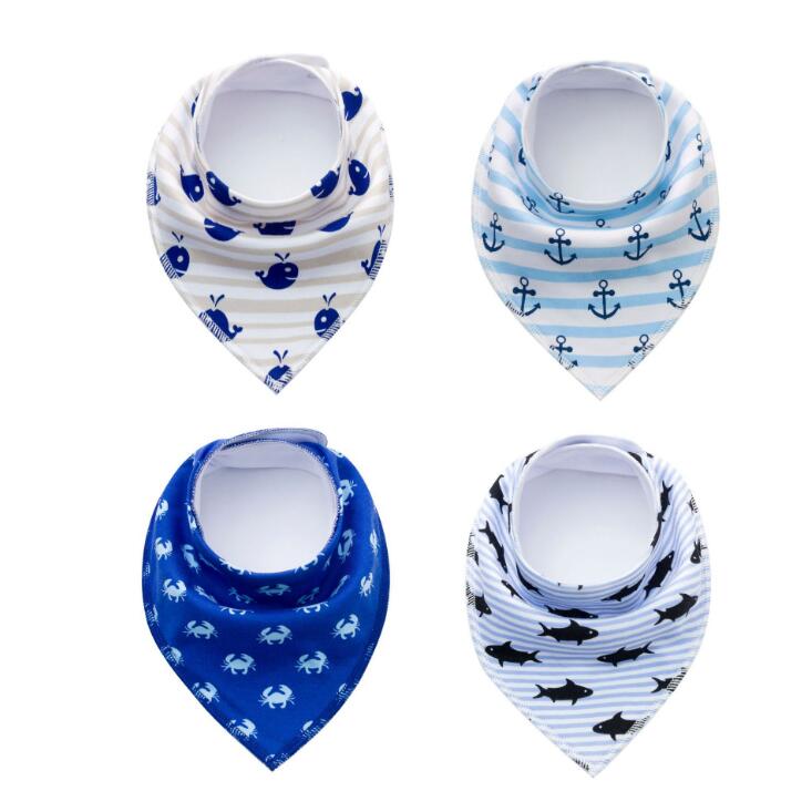 4-Pack Cotton Bandana Baby Bibs — Arrow, Wave & Triangle Print Burp Cloths (Multiple Sets)