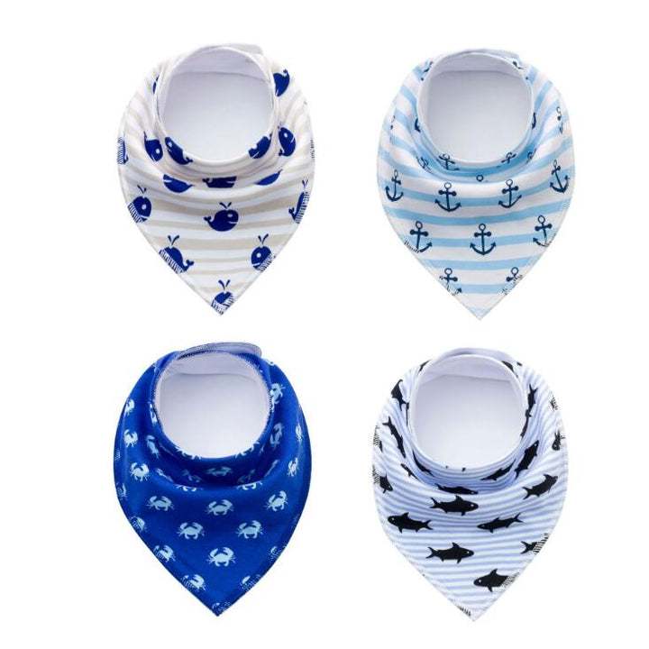 4-Pack Cotton Bandana Baby Bibs — Arrow, Wave & Triangle Print Burp Cloths (Multiple Sets)