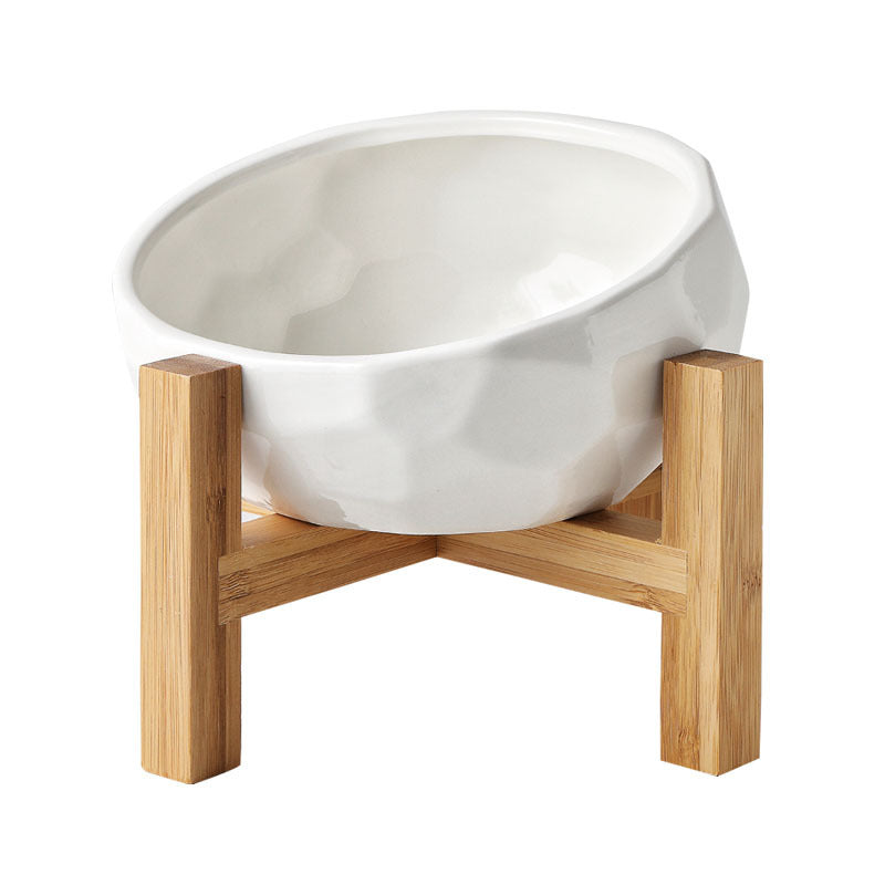 Elevated Tilted Pet Bowl – Cat &amp; Dog Feeding Bowl with Wooden Stand