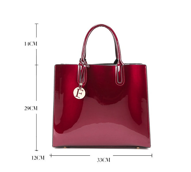 Women’s 3-Piece Patent Leather Handbag Set – Tote Bag, Shoulder Bag & Wristlet