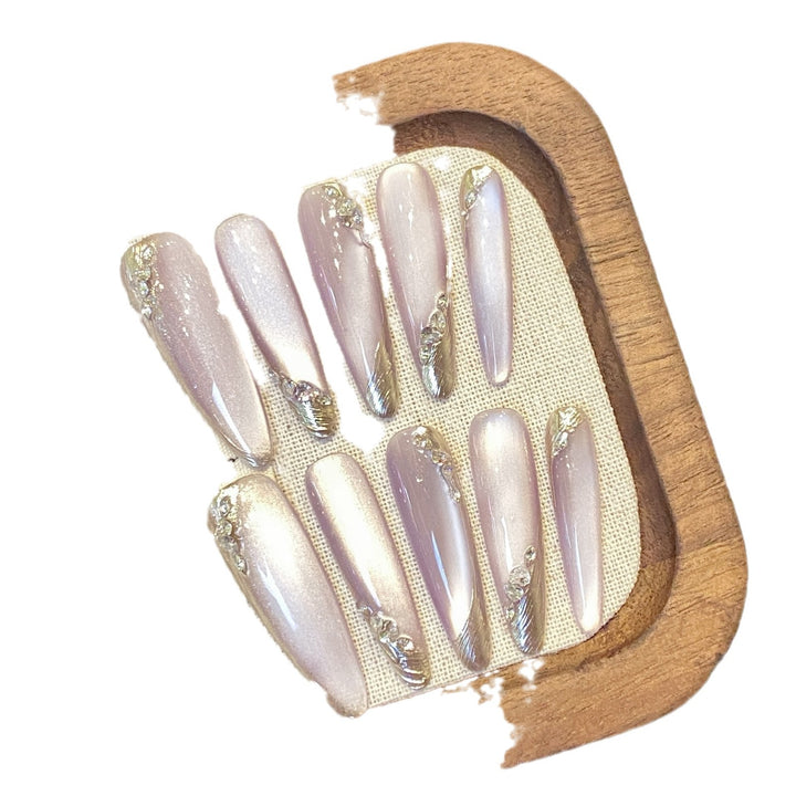 French Moon Shadow Rhinestone Press-On Nails — Gradient Glitter, Removable Wearable Armor
