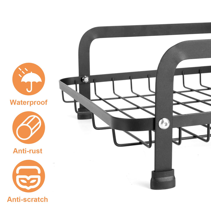 2-Tier Rustproof Dish Drying Rack with Drainboard — Space-Saving Counter Organiser with Utensil Holder, Bowl Rack & Chopping Board Slot