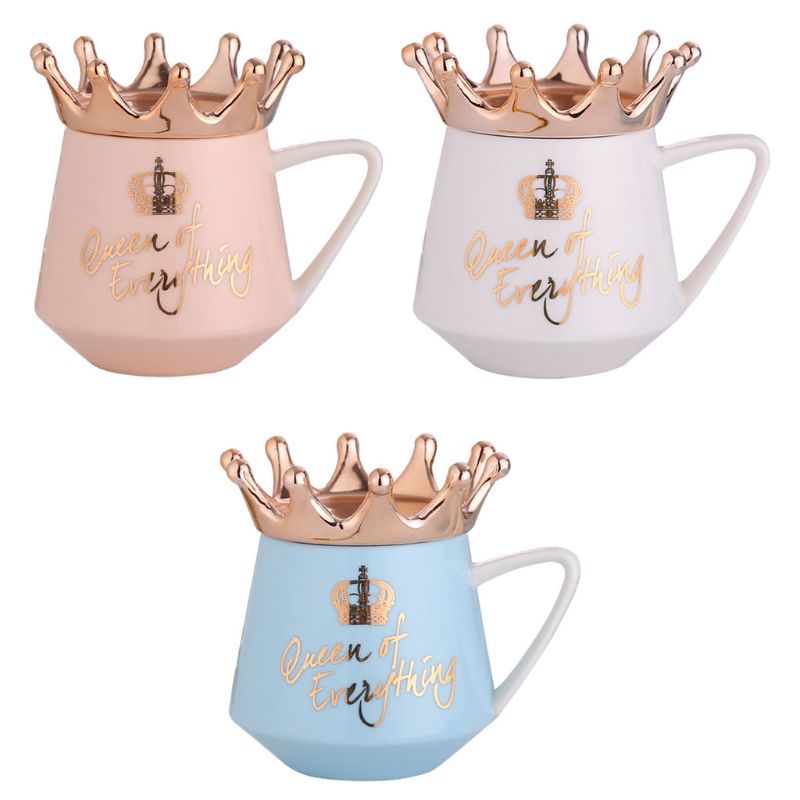 Crown Creative Ceramic Mug — Novelty Royal Crown Design Coffee Cup, 6 Colours (Black, Green, Navy, Pink, White, Blue)