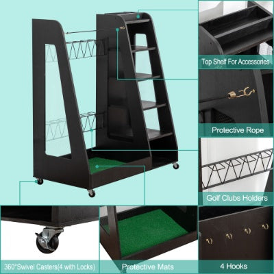 Premium Wooden Golf Bag Organizer — 2-Bag Storage Rack for Garage, Shed, Car & Basement (Black/Brown)