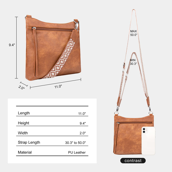 Multi-Pocket PU Leather Crossbody Bag – Women’s Adjustable Strap Shoulder Purse