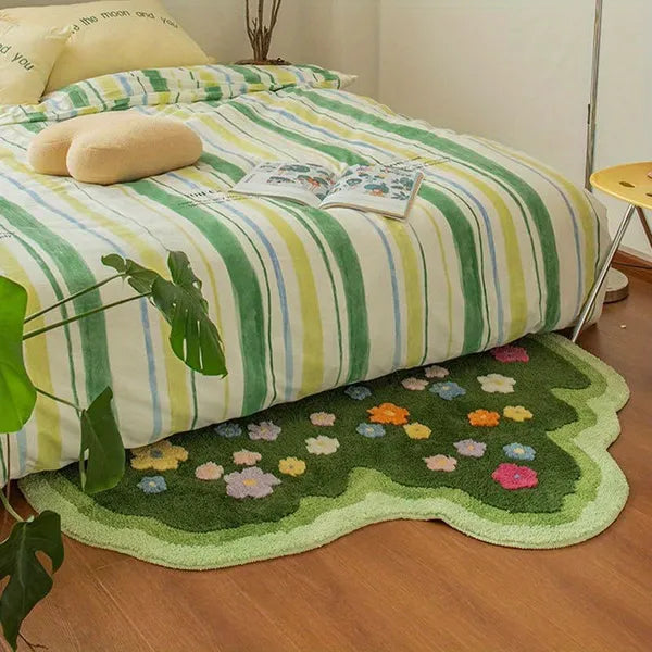 Green Moss Bathroom Runner Rug — Boho Leaf & Nature-Inspired Shaggy Non-Slip Absorbent Bath Mat