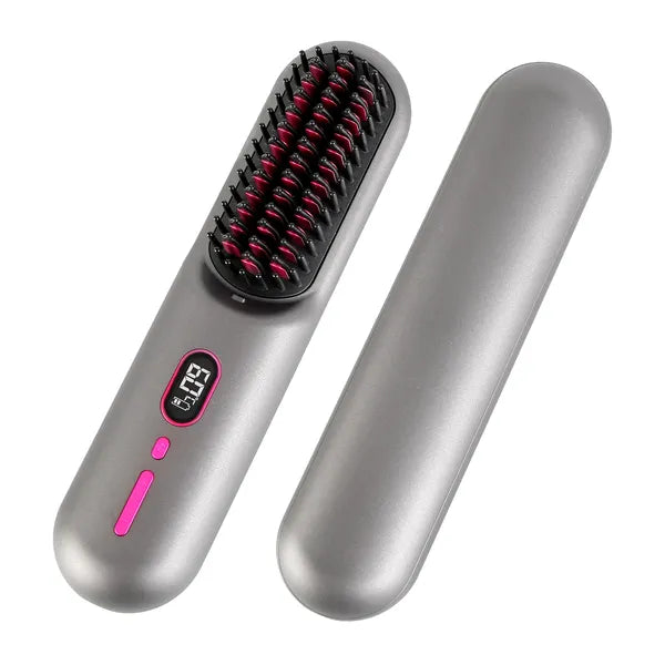 Cordless Negative Ion Hair Straightener Brush — 12 Heating Levels, 30s Heat-Up, 4800mAh, LCD Display