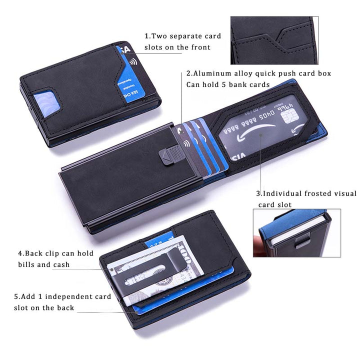 Men’s RFID Blocking Pop-Up Wallet – Slim Aluminum Card Holder with Money Clip